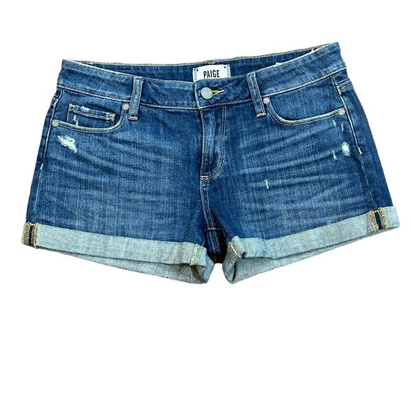 PAIGE Distressed Cuffed Cut Off Denim Jean 3"‎ Shorts Size 27 - Picture 1 of 8